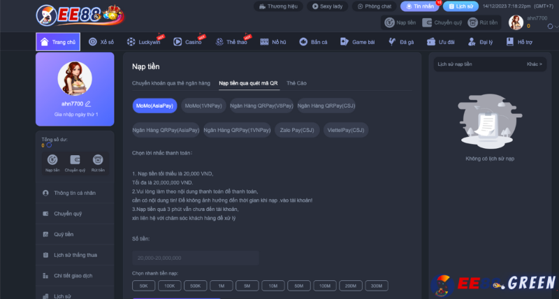 cách nạp tiền ee88